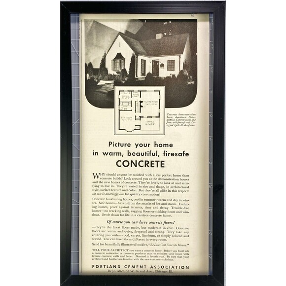 Portland Cement Assoc. "Picture your home in Concrete" Vintage Print Ad 1936 - Picture 3 of 3